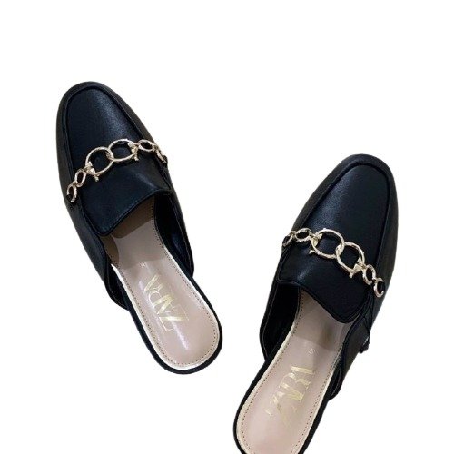 Leather Mule Loafers with Chain