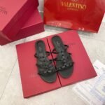 Valentino Rockstud Flat Calfskin Slide Sandal
