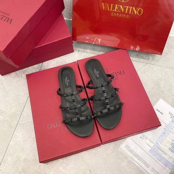 Valentino Rockstud Flat Calfskin Slide Sandal