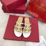 Valentino Rockstud Flat Calfskin Slide Sandal