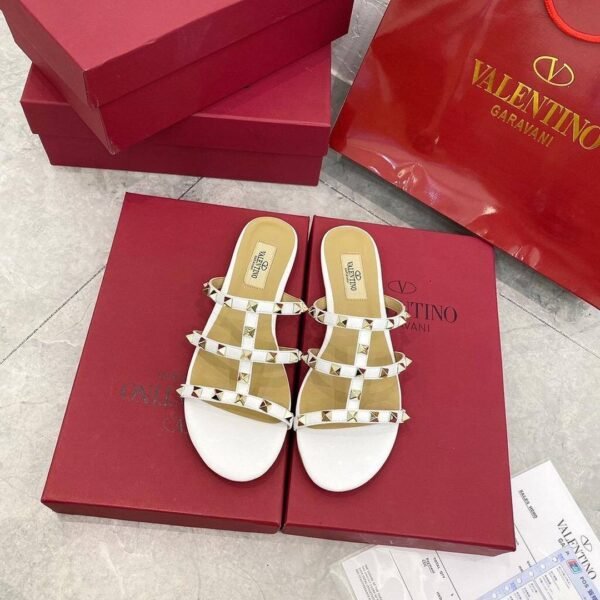 Valentino Rockstud Flat Calfskin Slide Sandal
