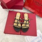Valentino Rockstud Flat Calfskin Slide Sandal