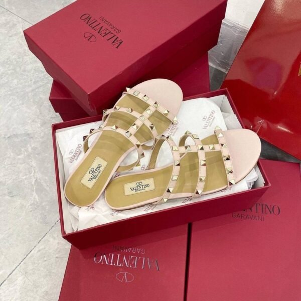 Valentino Rockstud Flat Calfskin Slide Sandal