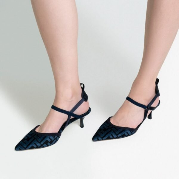 Fendi Colibri Lite Medium Heel Blue FF Chenille Slingback Pump