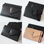 Yves Saint Laurent Monogram Chain Wallet Embossed Leather