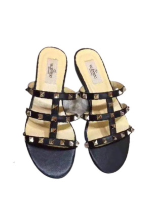 Valentino Rockstud Flat Calfskin Slide Sandal