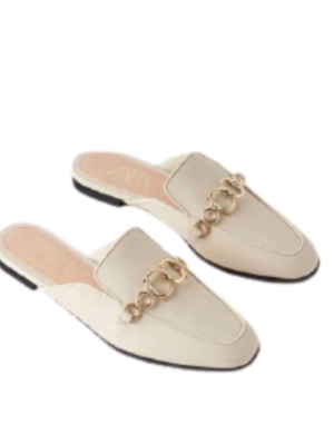 Leather Mule Loafers with Chain