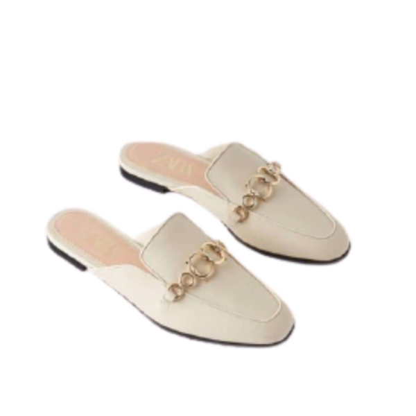 Leather Mule Loafers with Chain