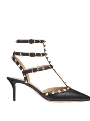 Valentino Rockstud Grainy Calfskin Ankle Strap Pump