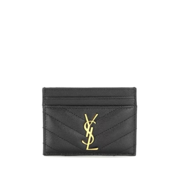 Yves Saint Laurent Monogram Card Case Embossed Leather