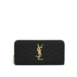 Yves Saint Laurent Monogram Zip Around Wallet Embossed Leather