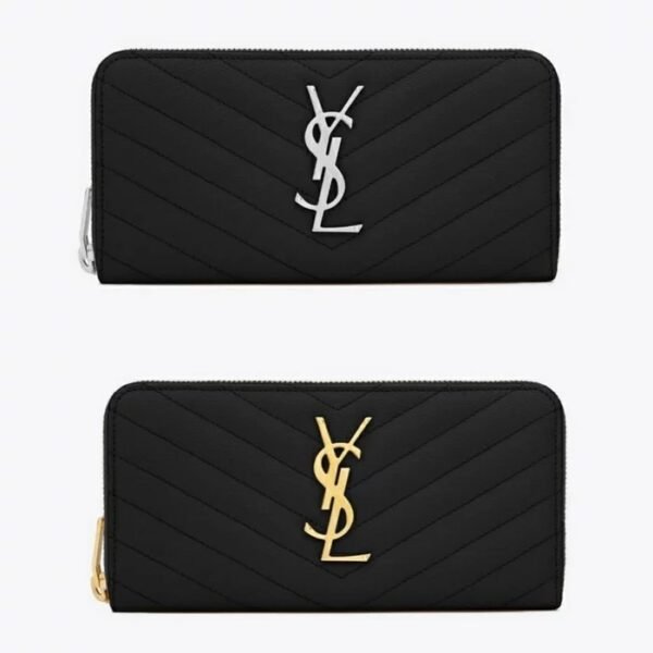 Yves Saint Laurent Monogram Zip Around Wallet Embossed Leather