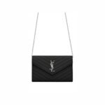 Yves Saint Laurent Monogram Chain Wallet Embossed Leather