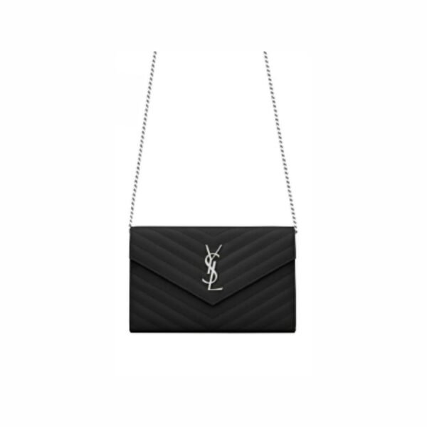Yves Saint Laurent Monogram Chain Wallet Embossed Leather