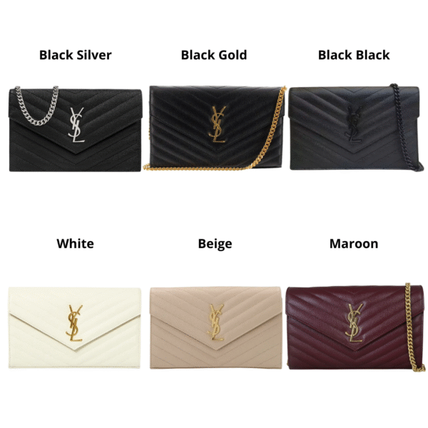 Yves Saint Laurent Envelope Monogram Chain Wallet Embossed Leather WOC