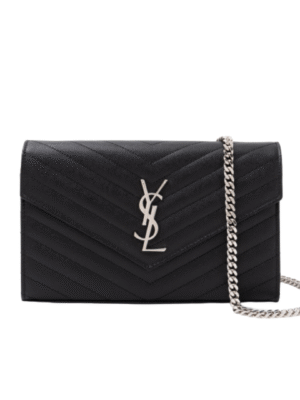 Yves Saint Laurent Envelope Monogram Chain Wallet Embossed Leather WOC