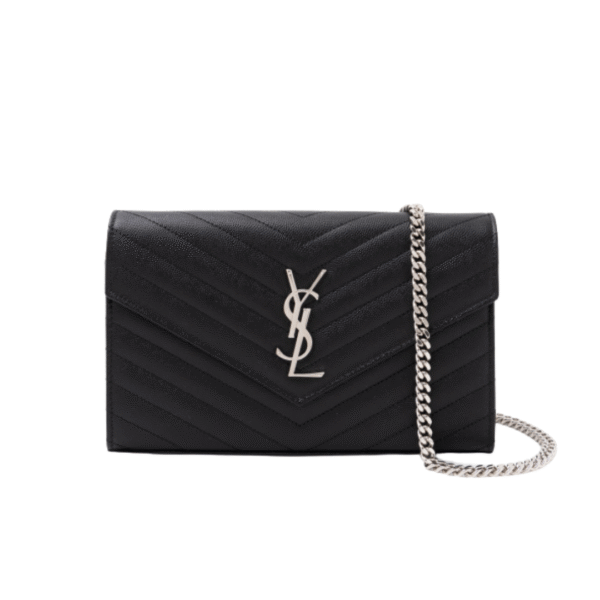 Yves Saint Laurent Envelope Monogram Chain Wallet Embossed Leather WOC