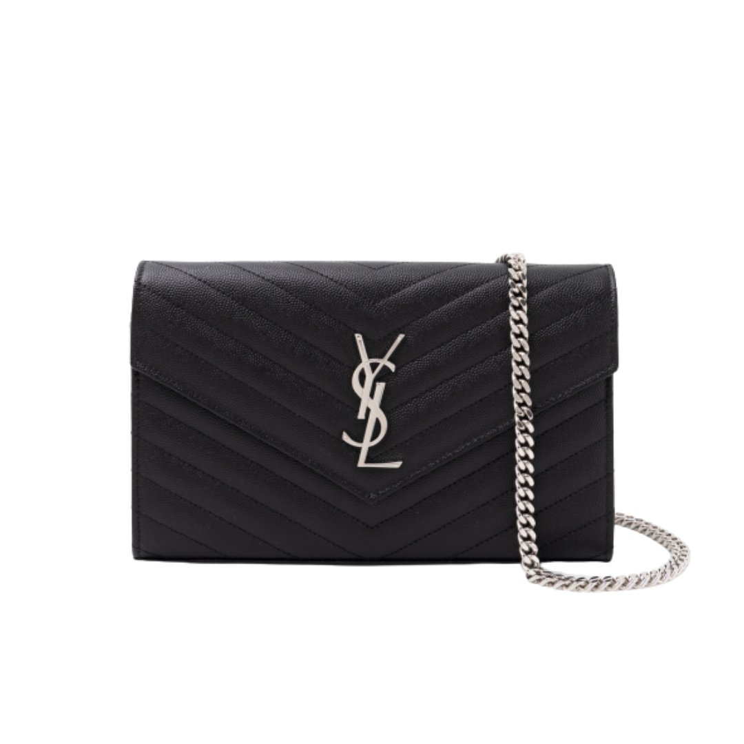Yves Saint Laurent Envelope Monogram Chain Wallet Embossed Leather WOC