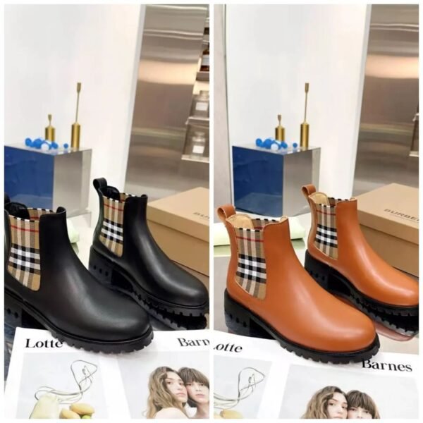 Burberry Vintage Check Detail Leather Chelsea Boots