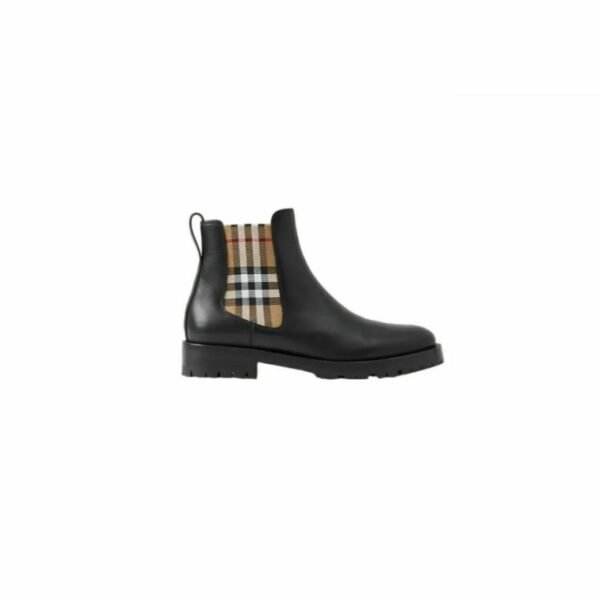 Burberry Vintage Check Detail Leather Chelsea Boots