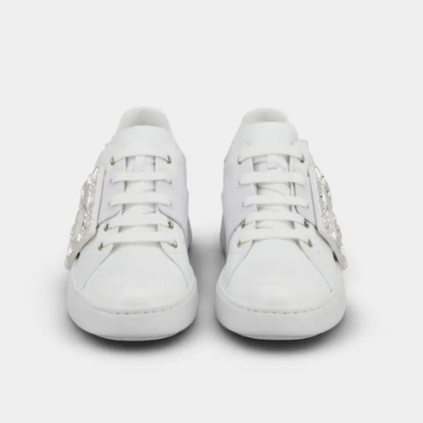 Roger Vivier Viv' Skate Strass Buckle Sneakers in Soft Leather