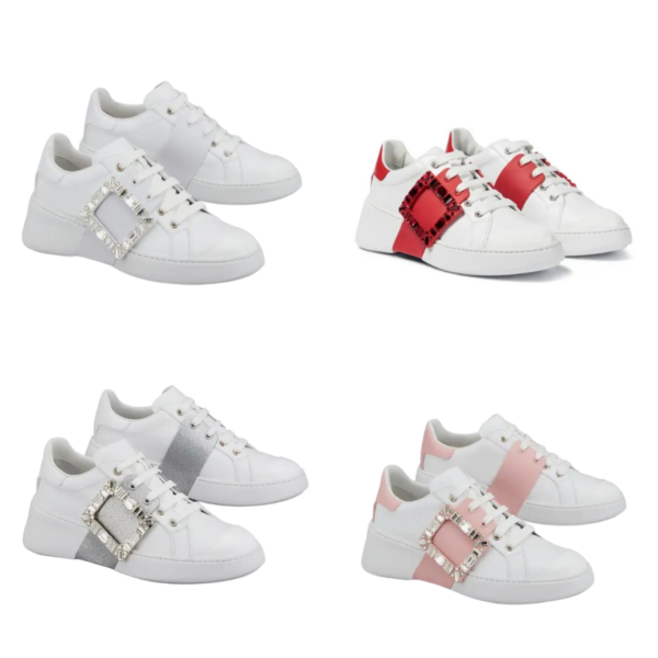Roger Vivier Viv' Skate Strass Buckle Sneakers in Soft Leather