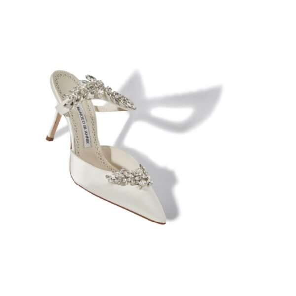 Manolo Blahnik Satin Crystal Embellished Mules