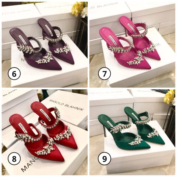 Manolo Blahnik Satin Crystal Embellished Mules