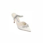 Manolo Blahnik Satin Crystal Embellished Mules