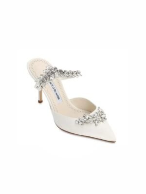 Manolo Blahnik Satin Crystal Embellished Mules