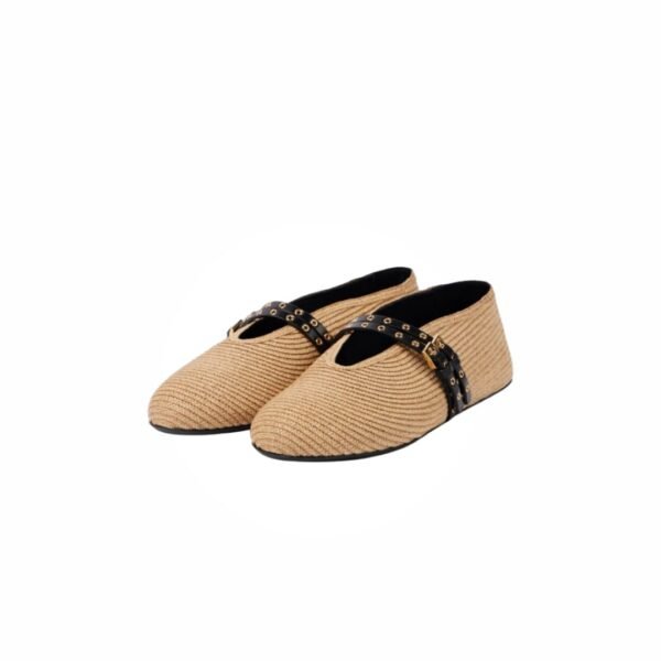 Alaia Leather Trimmed Paper Straw Flats Shoes