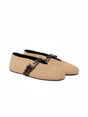 Alaia Leather Trimmed Paper Straw Flats Shoes