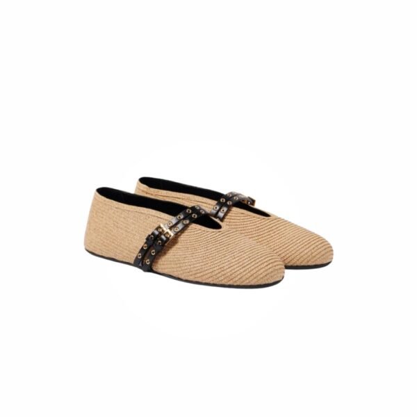 Alaia Leather Trimmed Paper Straw Flats Shoes