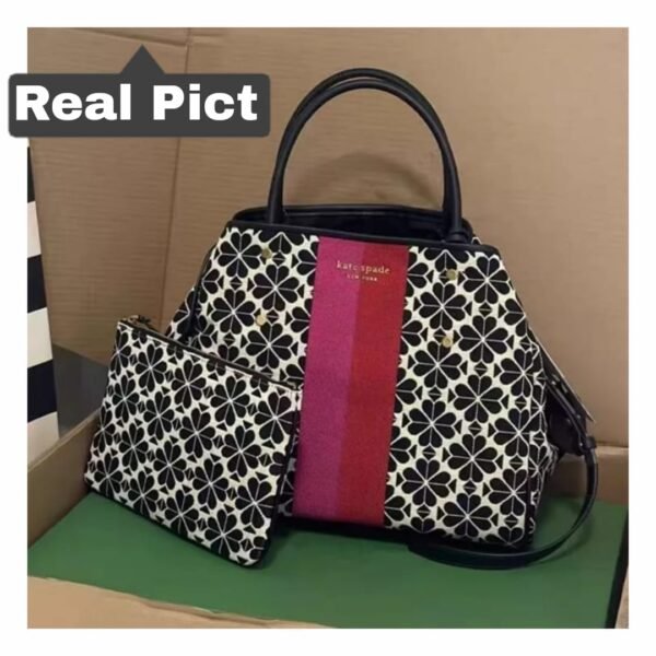 Kate Spade Everything Spade Flower Jacquard Stripe Medium Tote Red Multi