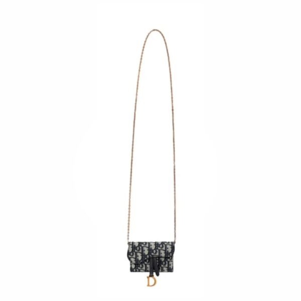 Christian Dior Saddle Nano Pouch Blue Dior Oblique Jacquard Chain