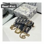 Christian Dior Saddle Nano Pouch Blue Dior Oblique Jacquard Chain
