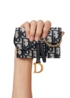 Christian Dior Saddle Nano Pouch Blue Dior Oblique Jacquard Chain