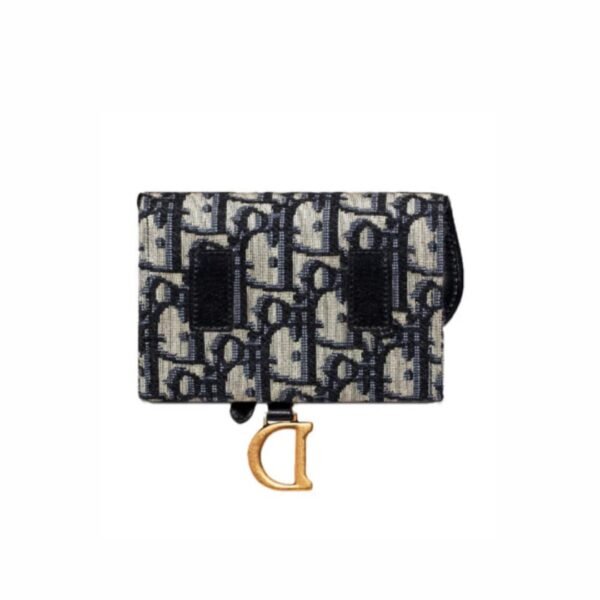 Christian Dior Saddle Nano Pouch Blue Dior Oblique Jacquard Chain