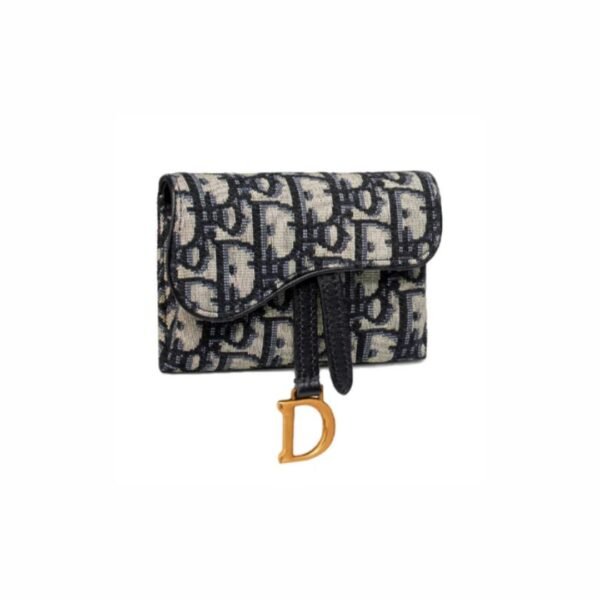 Christian Dior Saddle Nano Pouch Blue Dior Oblique Jacquard Chain