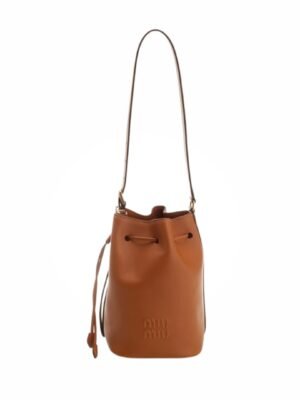 Miu Miu Logo-Embossed Drawstring Bucket Bag