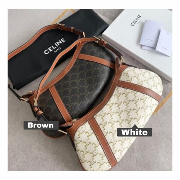 Celine Striped Hobo In Triomphe Canvas & Calfskin