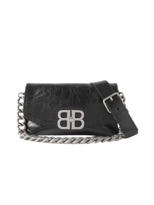 Balenciaga BB Small Crinkled Leather Shoulder Bag