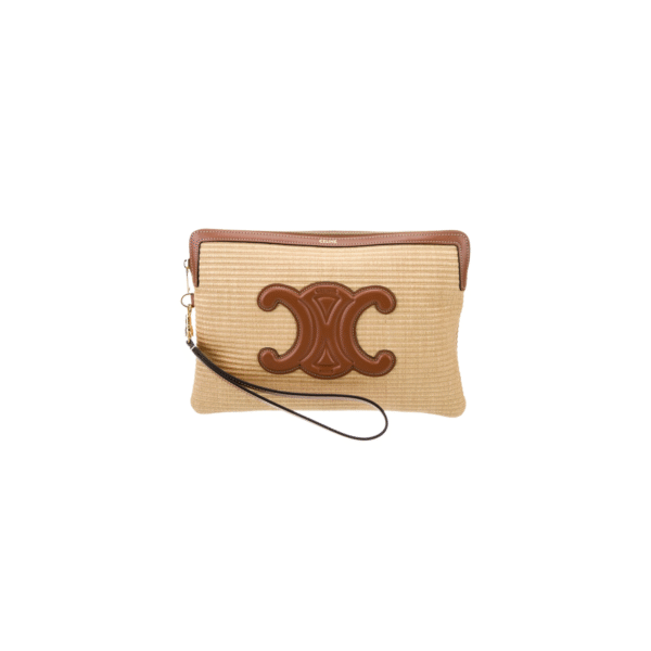 Celine Triomphe Small Pouch with Strap In Raffia Effect