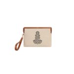Celine Triomphe Small Pouch with Strap Tan In Textile With Anchor Embroidery