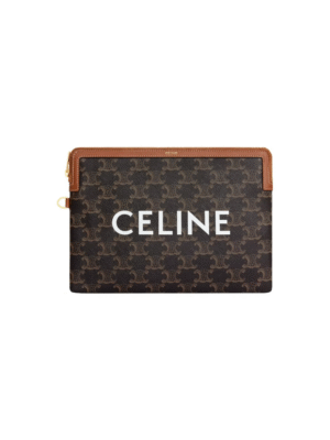 Celine Small Pouch in Triomphe Canvas With Strap Brown