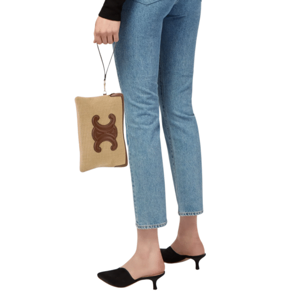 Celine Triomphe Small Pouch with Strap In Raffia Effect