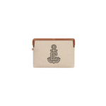 Celine Triomphe Small Pouch with Strap Tan In Textile With Anchor Embroidery