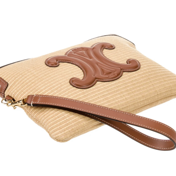 Celine Triomphe Small Pouch with Strap In Raffia Effect