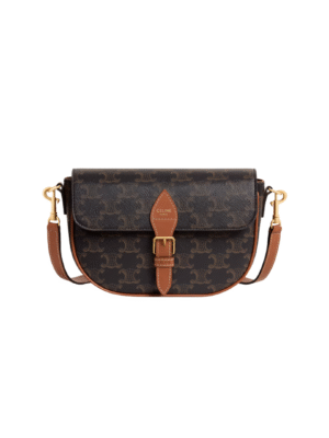 Celine Folco Shoulder Bag In Triomphe Canvas and Calfskin